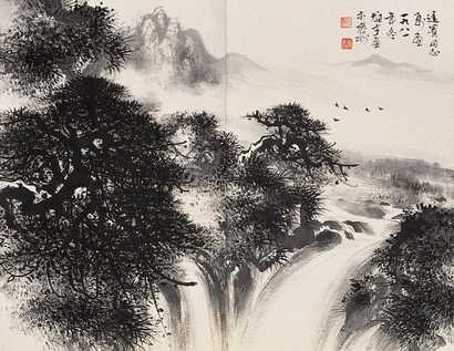 黎雄才 1981年作 松壑鸣泉 镜心